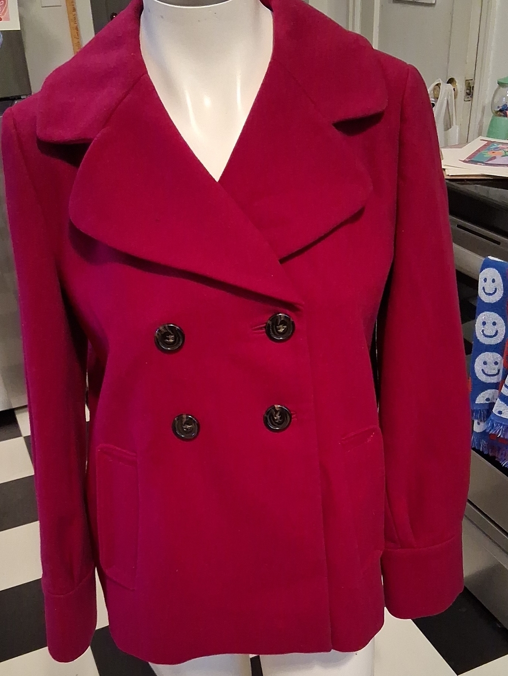 Banana Republic Double-Breasted Peacoat in Fuchsia
